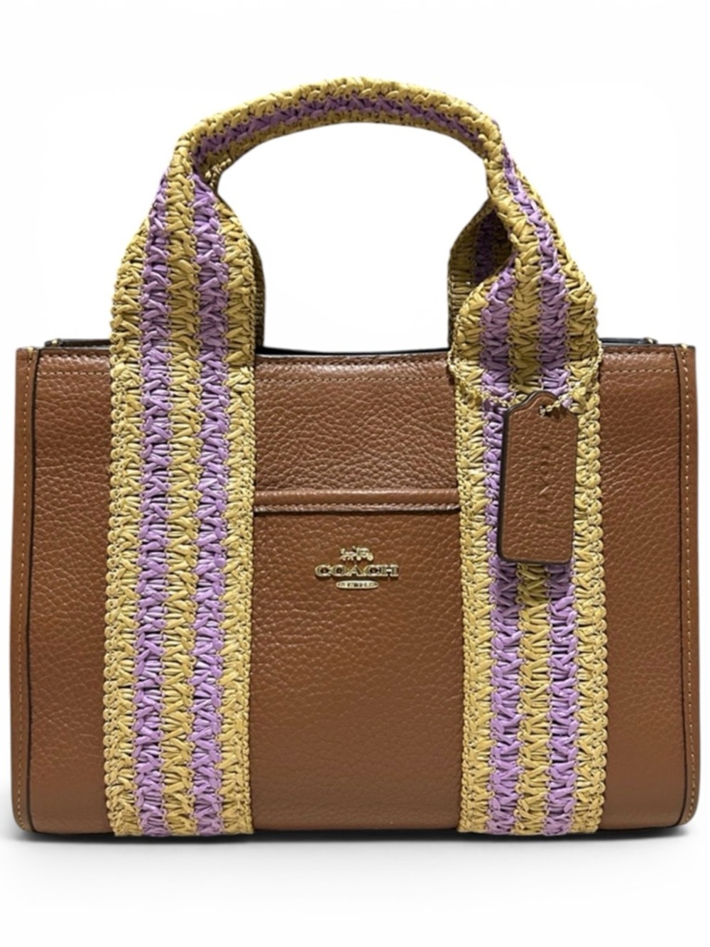 COACH Smith 24 Tote Pebble Leather w/Straw-Webbed Trim Crossbody/Satchel NWT